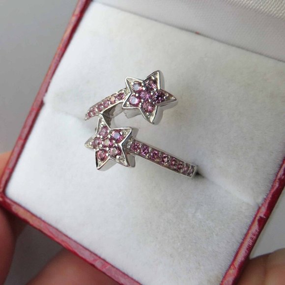 Double Star Natural Raspberry Brown Rubies In Sterling Silver Ring Sz 6.75 - Picture 9 of 11